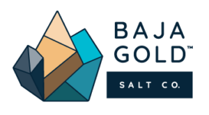 Baja Gold Salt Co. logo with gold and teal geometric crystal shapes beside the brand name.